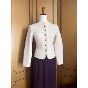Vintage virgin wool fitted cardigan in cream, size 6